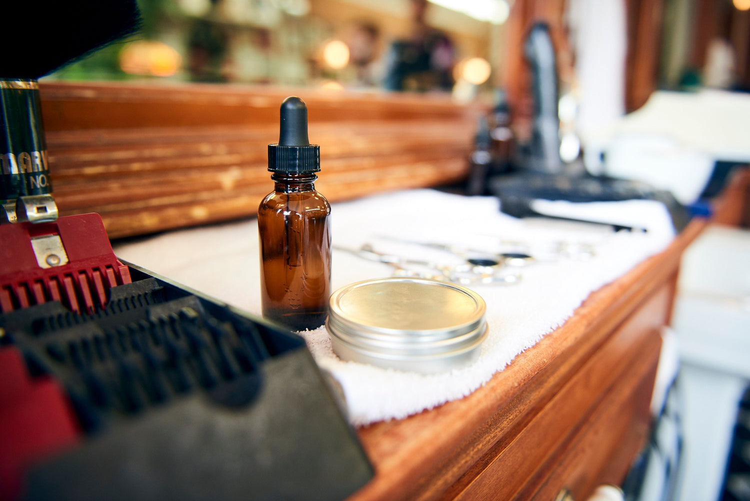 Beard items on counter